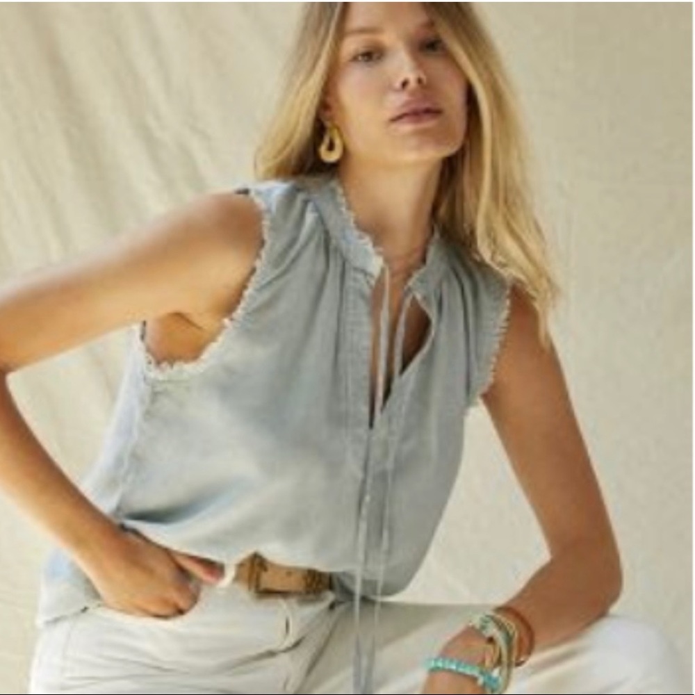 Anthropologie cloth & stone flutter-sleeved Chambray blouse